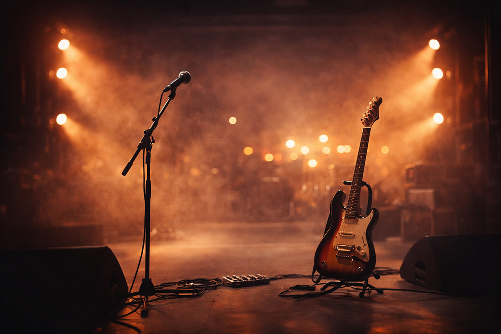 Ángel Monroy García — Una mesa de trabajo nocturna con luz cálida: cuaderno abierto, esquemas de producto y rutas, metáfora de una startup afinándose como un instrumento