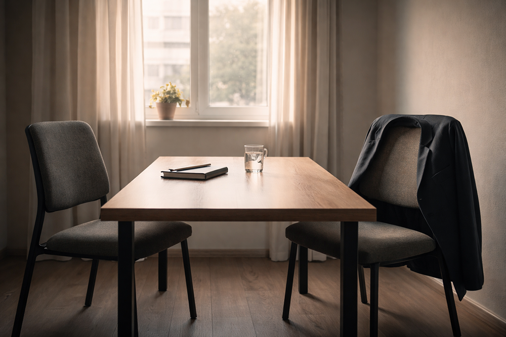 Espacio de trabajo en silencio, símbolo de compromiso y presencia sostenida